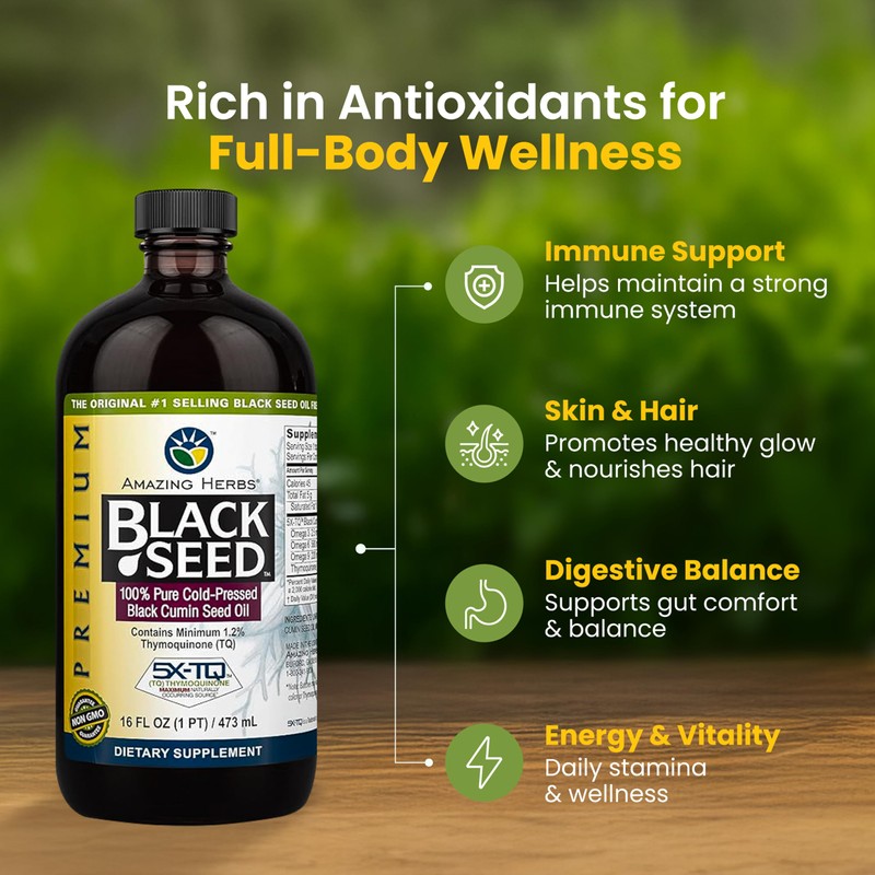 Amazing Herbs Premium Black Seed Oil - Cold Pressed Nigella