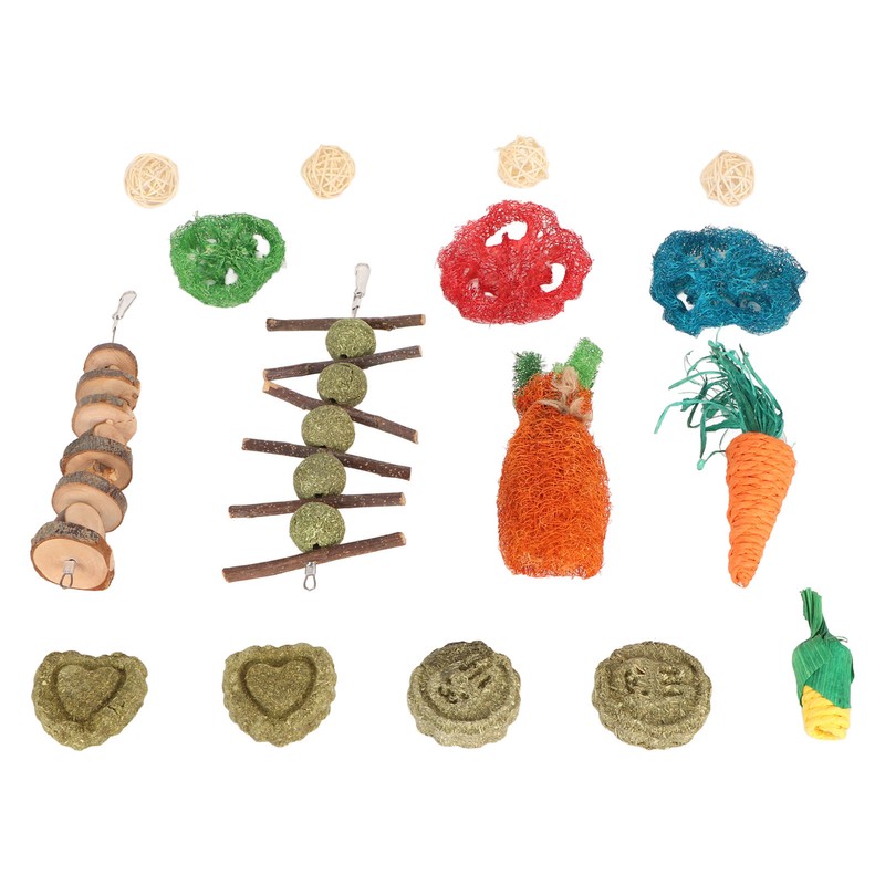 Rabbit Hanging Chew Toys Wood Grass Ball String Loofah Carrot