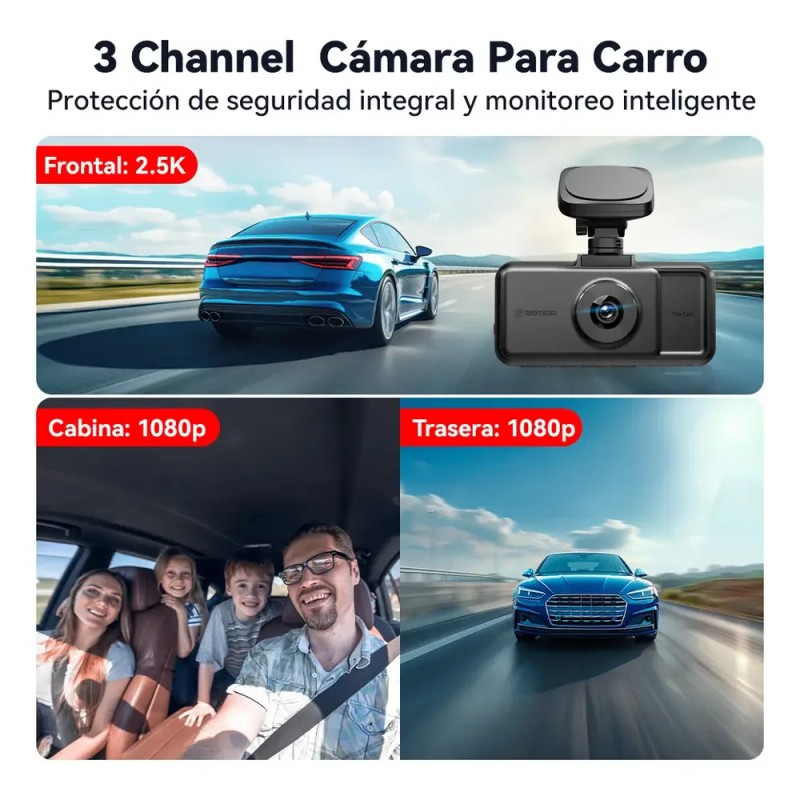 Cámara Redtiger A6 para Auto 4K Triple Cámara Wifi Pantalla
