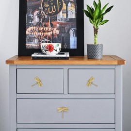 BSTKEY 4pcs Brass Gold Dragonfly Drawer Knobs Furniture Knobs with Screw for Cupboard Wardrobe Dresser