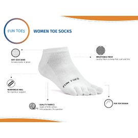 FUN TOES - Calcetines de algodón para mujer, transpirables, 6 pares, tamaño 9-11, ligeros, 3 negro/ 3 blanco, One Size