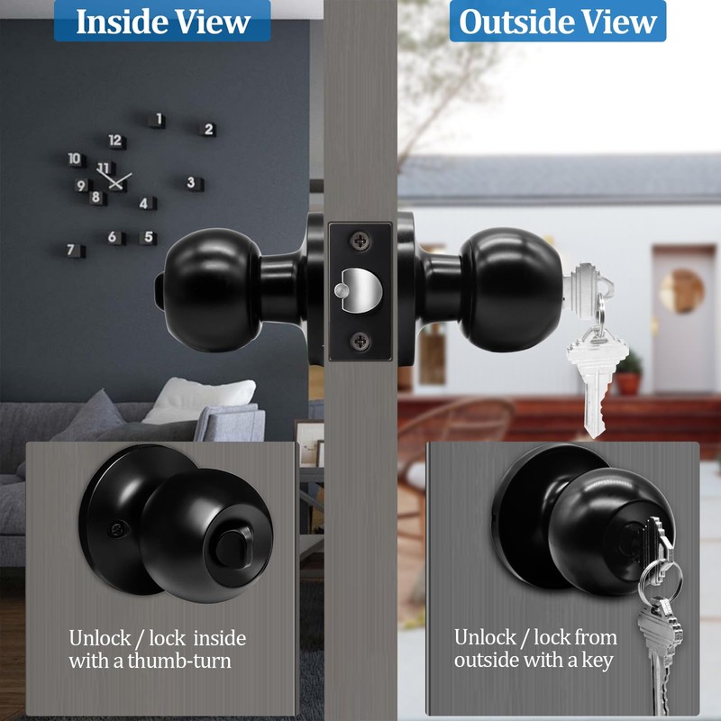 TPard 5" Backset Latch Keyed Entry Door Knob with Lock