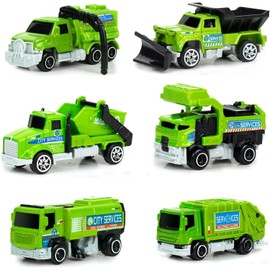 Tcvents 6 Pcs Diecast Garbage Truck Toys for Kids Boys 3 4-7 8 9, Mini Alloy Car Toy Recycling Sanitation Trucks Model Set, Educational Toddler Toys Birthday Party Gifts for Kids Girls, 1:64