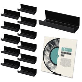 PEUTIER 12pcs Vinyl Record Wall Mount, Acrylic Album Record No Drill Adhesive Tape Vinyl Record Display Holder Stand Racks for Album Covers Display (Black)