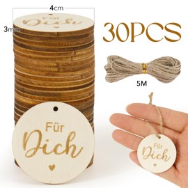 BOFUNX Pack of 30 Wooden Gift Tags For You Wooden Pendants Round Wooden Discs Wooden Decoration Confetti Decoration for Wedding Christening Birthday Party
