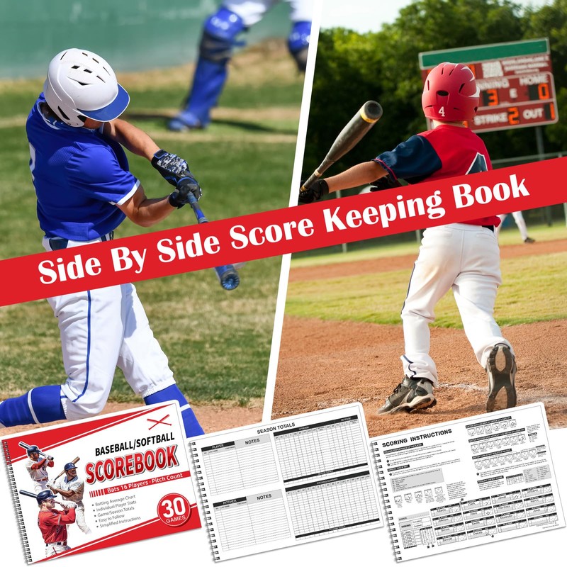 Chiisong 2 Pcs Side by Side Baseball Scorebook 11.5x16 30
