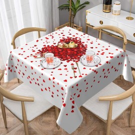AEIOAE Valentine's Day Tablecloth 54 x 54 Inch Square, Watercolor Romantic Red Love Hearts Table Cloth Washable Valentines Day Holiday Table Cover for Home Party Picnic Dinner Decor