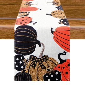 Aitsite Autumn Table Runner, Black Gold Table Runner, Pumpkin Autumn Decoration, Kitchen Table Decoration, Outdoor Holiday Party Decor, 40 x 180 cm
