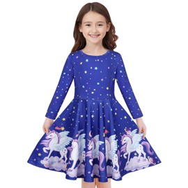 Quedoris Girls Twirly Printed Casual Party Dress Galaxy Unicorn L