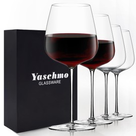 Yaschmo Red Wine glasses Set of 4, 24oz Large Wine Glasses, Hand Blown Crystal, Ultra-Thin Rim, Long Stem, Lightweight, Ideal Gift for Wine Tasting, Christmas, New Year, Wedding Anniversary, Birthday