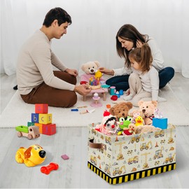 JOPJOLIW Construction Truck Basket - Excavator Storage Baskets Collapsible - Bulldozer Storages Bin Decor - Tractor Decor for Boys Room - Excavator Rectangle Baskets for Kids Clothes, Gifts, Books