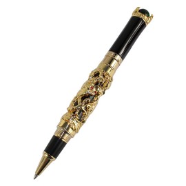 Gullor Luxury Golden Dragons Style 3D Carved Rollerball pen With green Pearl