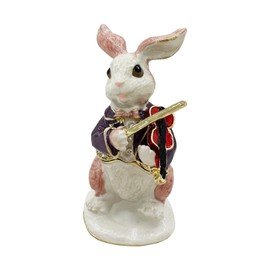 FJ FENGZHIJIE Hand-Painted Rabbit Trinket Box Golden Hinged Jewelry Box with Violin Rabbit Figurine, Cute Bunny Keepsake, Home Decor & Unique Gift for Women, Rabbit Lovers & Musicians