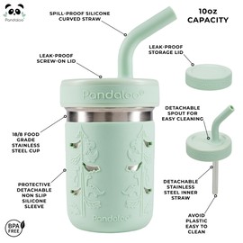 Pandaloo® Smoothie Cups for Kids - Stainless Steel Toddler Tumbler with Straw, Spill-Proof Sippy Cup for Smoothies - BPA-Free, Leak-Proof Lid, Toddler Snack Cups, 10 oz