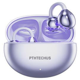 PTHTECHUS Open Ear Headphones Bluetooth, Open-Ear Clip Wireless Headphones with 4.3 g Lightweight, Bluetooth 5.4 Clip On Headphones, Comfort Earphones, 65 Hours Running Time for Sports, Work, Study