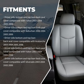 Aspaton 2 PCS Front Driver Side Bottom and Top Lean Back Seat Covers Compatible with Silverado Sierra Avalanche Yukon 2003 2004 2005 2006 Leather Gray 922 or 92i