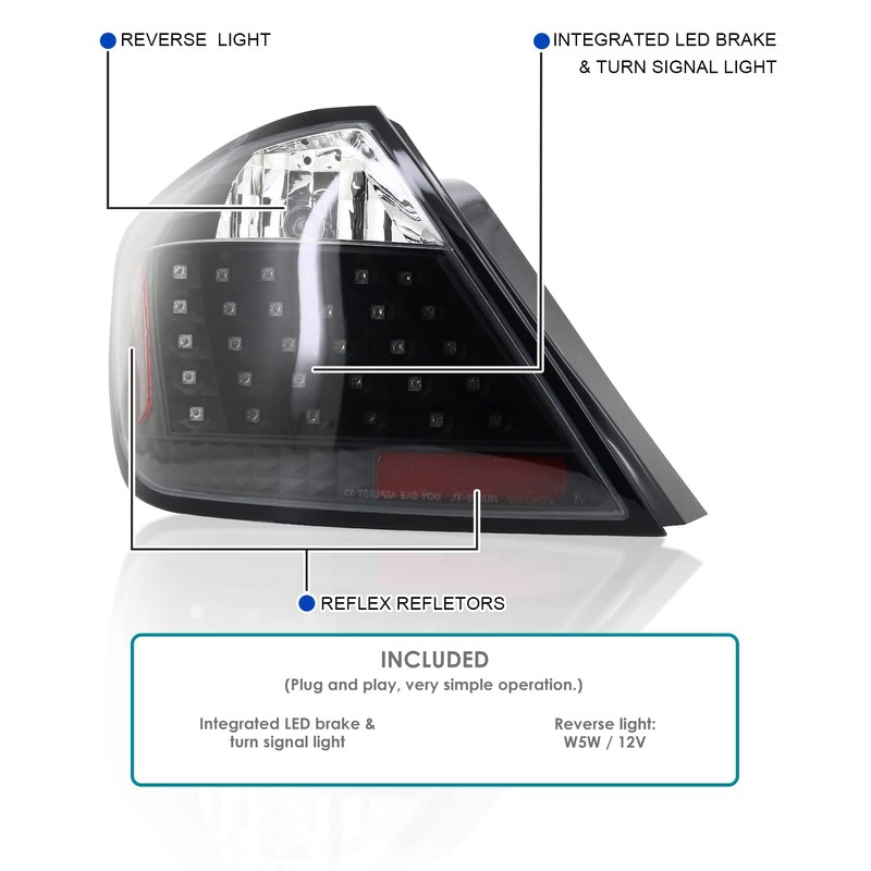 Spec-D Tuning Black Housing Clear Lens LED Tail Lights Compatible