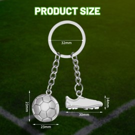 Football Boots Keyring, Metal Sports Keyring with Football Boot and Football, Football Key Fob Silver, Football Pendant for Boys and Girls, a