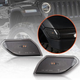 LitMiRaCle - Luz de marcador lateral LED para Jeep Wrangler JL y Gladiator JT 2018 2019 2020 2021 2022 2023, lente ahumada ámbar guardabarros accesorios de luz Plug & Play