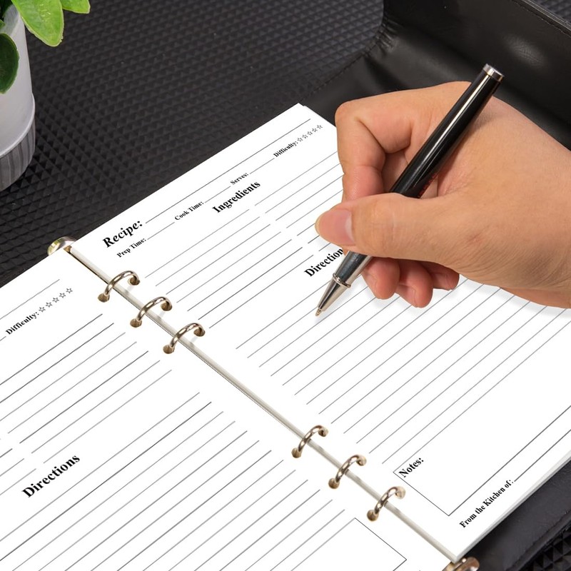 Blank Recipe Paper for A5 Binder - 6 Hole Recipe