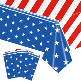 KALOR 3 Pack 4th of July Tablecloth, Stars and Stripes Plastic Disposable Table Cover for Fourth of July Memorial Patriotic Day Independence Veterans Day Party Supplies(108" x 54")
