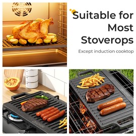 Cast Iron Grill/Griddle, 18’’X9’’ Non-Stick Top Griddle for Gas Grill, Charcoal Grill Griddle For Outdoor/Camping (18INCH)