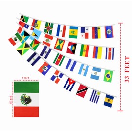 XCFH Latin America Flags Banner Small Latino String Bunting Flags Decor 33 Countries 33 Feet 5x8 Inch