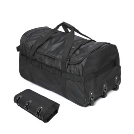 Foldable Duffel Bag with 3 Wheels.85L Rolling Duffle Bag Luggage Suitcase Outdoor Sports Carry On Garment Bags for Travel Camp (Black)