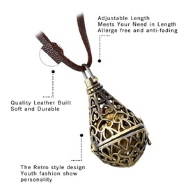 OIDEA Mens Womens Vintage Copper Tone Hollow Water Drop Pendant Necklace,Essential Oil Aromatherapy Locket Pendants For DIY Perfume,Valentines Gift