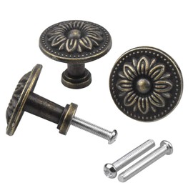 Doryum 10PCS Antique Bronzy Flower Round Cabinet Knob, 32MM Vintage Drawer Knob, Kitchen Cabinet Cupboard Door Drawer Pull Knob, Retro Bronze Drawer Pull Handle, Hardware Knobs for Drawer Wardrobe