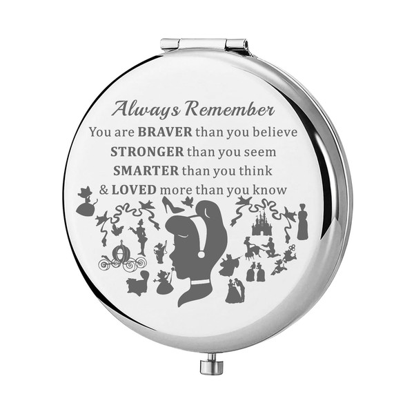 KEYCHIN Princess Cinderella Pocket Fans Gifts You are Braver Stronger Smarter Than You Think Compact Mirror for Women Girls (Princess Cinderella)