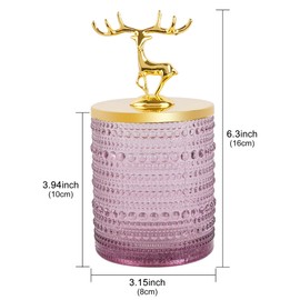 Biiange Purple Qtip Holder Set, Glass Qtip Holder, with Gold Metal Lid, Bathroom Countertop Decorative Storage Organizer for Cotton Swab, Round Pads, Floss Picks, Bath Salt (2 PC Purple)