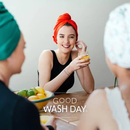 Good Wash Day Hair Towel - Organic Jersey Cotton T-Shirt Wrap - For Curly, Wavy and Straight Hair, Quick Dry, Trichologist Approved, Made in the UK, 98cmx58cm (Navy Blue)