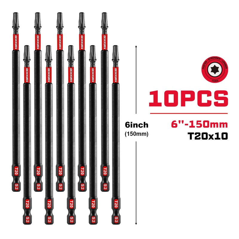 GEINXURN Impact Tough #20 Torx 6 in. Insert Driver Bits,10Pack