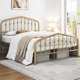 Yaheetech Full Bed Frames Metal Platform Bed with Victorian Style Wrought Iron Headboard and Footboard/Easy Assembly/No Box Spring Needed/Antique Gold Full Bed