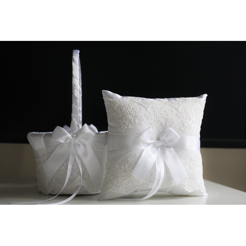 Alex Emotions White Flower Girl Basket & Ring Bearer Pillow