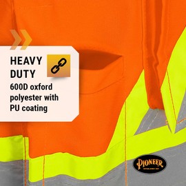 Pioneer Hi Vis 600D PU-Coated Oxford Surveyor's Safety Vest - 21 Pockets - Snap Closure - Hi-Vis Orange