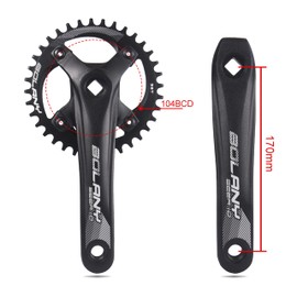 BOLANY MTB 170mm Square Taper Crankset 104BCD Narrow Wide Tooth Chainring with 32T/34T/36T /38T/40T/42T Mountain Bike Single Round Chainring and Crankset (36T)