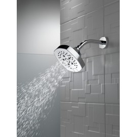 Delta Faucet H2Okinetic 5-Setting Shower Head, Chrome Square Shower Head, 1.75 GPM Flow Rate Shower Head, Lumicoat Chrome 52663-PR
