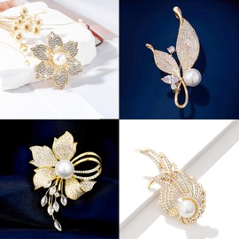5PCS Brooches for Women, Rhinestone Brooch Pins Vintage Style Dress Pin Elegant Decorative Broches (Flower, 5)