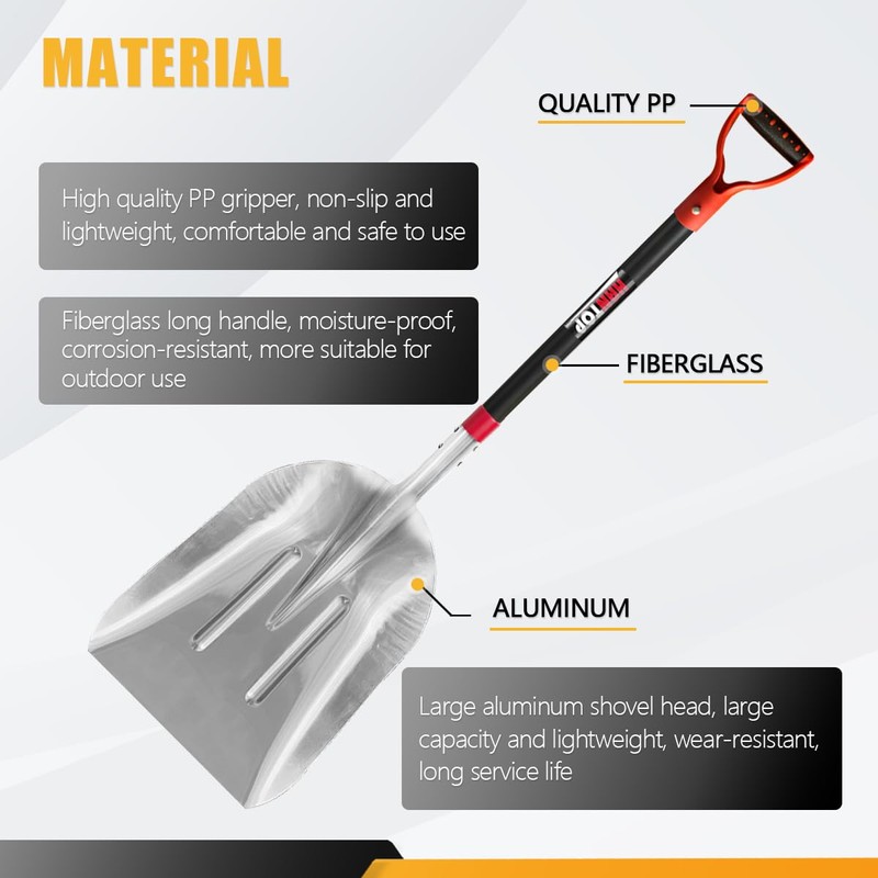 HANTOP Large Scoop Aluminium Snow Shovel for Driveway Snow Removal