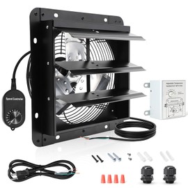 Aibabcue Shutter Exhaust Fan with Thermostat & Speed Control, 820 CFM,1700RPM, Upgrade 10 inch Wall Mount Attic Vent Fan for Chicken Coops, Greenhouse, Gable, Barn, Garage, Shed Ventilator