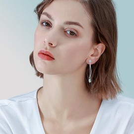 PHNIBIRD 925 Sterling Silver Hypoallergenic Drop Earrings Long Hanging with Birthstone Elegant Earrings Jewellery Gift for Women Girlfriend Mum Girls, Sterling Silver, Cubic Zirconia