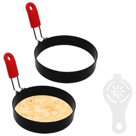 S SYDIEN 4 Inch Small Egg Rings for Frying Eggs with Foldable Handle, 2 Pack Stainless Steel Round Egg Shaper, Eggs Mcmuffin Ring Mold for Camping Pancake Sandwiches