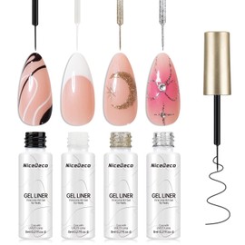Nicedeco Gel Polish Nail Art Liner Gel 4 Colors, Hema Free, Cruelty Free, Vegan, Black White Metallic Nail Design for Chrome French Manicure