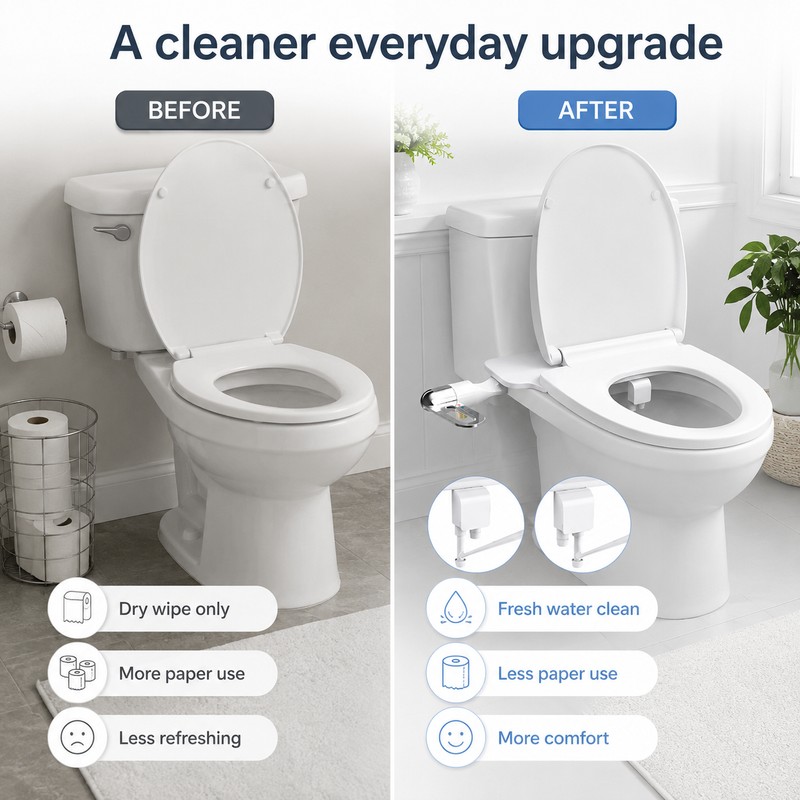 Ultra-Slim Bidet Attachment for Toilet Seats – Non-Electric Dual Nozzle
