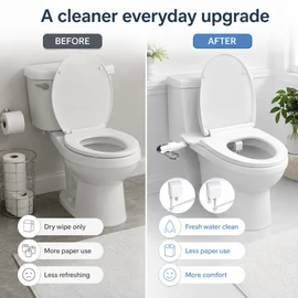 Ultra-Slim Bidet Attachment for Toilet Seats – Non-Electric Dual Nozzle Sprayer with Adjustable Water Pressure