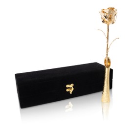VonDelve 24K Gold Dipped Long Stem Real Rose, Natural Handpicked Genuine Flower Preserved as an Everlasting Keepsake for Wife, Mother or Best Friend, Birthday or Anniversary