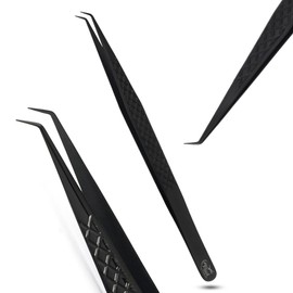 CEC isolation tweezers eyelash extensions Curved Degree Tweezers for Isolation Lash Extensions 14cm Best for Individual Isolation & Classic Lashes Japanese Stainless Steel Eyelash Twisers (Black)