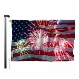 Swono Colorful Fireworks USA Flag 3x5 ft - 4th Of July Independence Day Celebrate Happy Big Flag for Outdoor Indoor Office Workplace Home Garden Business